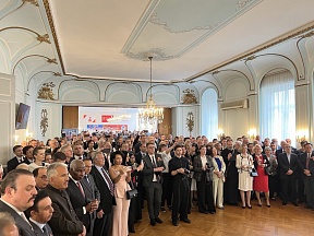 A Nagy Honvédő Háborúban aratott győzelmének 80. évfordulója alkalmából fogadásról az Oroszország magyarországi Nagykövetségén, Budapest, 2025. május 9.